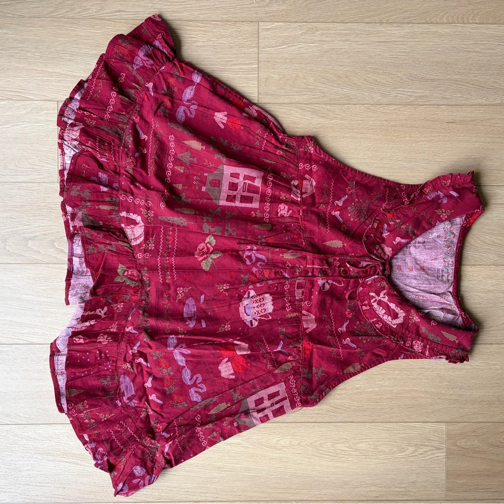Urban Outfitters Red Printed Sleeveless Ruffle Dress - Picture 2 of 4